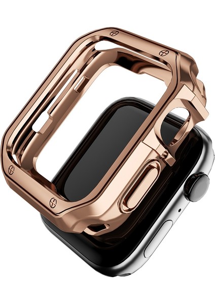 Apple Watch Serisi 1/2/3 42MM/SE/SERISI 4/5/6 44MM/SERISI 7 45MM/SERI 8 45MM Elektrapan Tpu Saat Kılıfı Lazer Gravür Koruyucu Kapak - Gül Altın (Yurt Dışından)