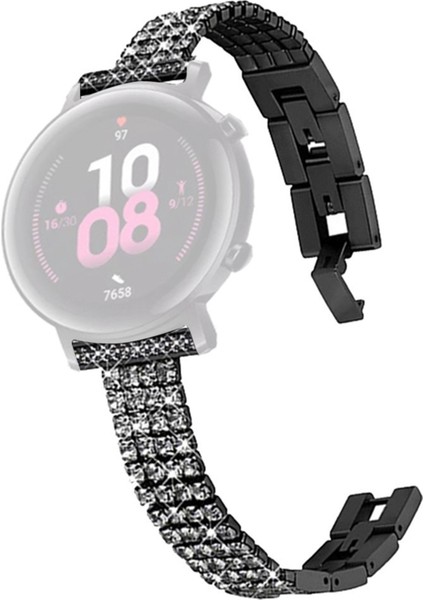 Samsung Galaxy 5 40MM/44MM/WATCH 5 Pro 45MM Dört Sıralı Bilek Strap Metal Rhinestone Dekor Bilek Kayışı Saat Bandı - Siyah (Yurt Dışından)
