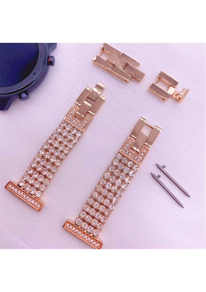 Samsung Galaxy 5 40MM/44MM/WATCH 5 Pro 45MM Dört Ülk Bilek Kayışı Metal Rhinestone Dekor Bilek Saat Bandı - Gül Altın (Yurt Dışından) indirimleri