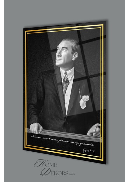 Atatürk Portresi Cam Tablo Ev Ofis Salon Duvar Dekoru, Büyük Tablo Dekor