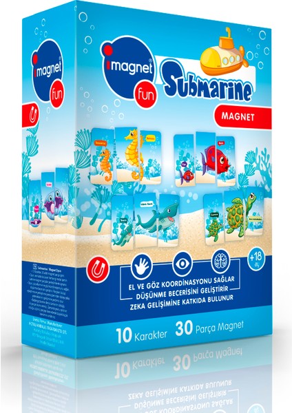 Submarine | 3 Parçalı | Magnet Yap-Boz | 10 Deniz Canlısı | 30 Parça | Magnet Oyun | 18AY