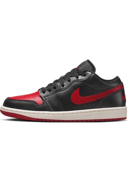 Air Jordan 1 Low Reverse Leather Black Red Toe (W)Hakiki Deri Erkek Spor Ayakkabı Siyah Kırmızı