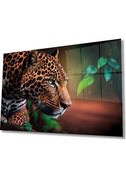 Jaguar Cam Tablo, Aslan Kaplan Ev Ofis Duvar Dekoru, Büyük Cam Tablo