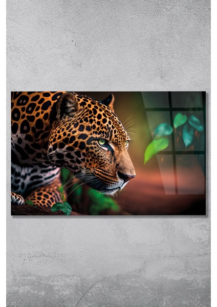 Jaguar Cam Tablo, Aslan Kaplan Ev Ofis Duvar Dekoru, Büyük Cam Tablo
