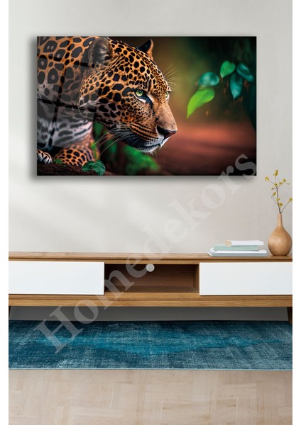 Jaguar Cam Tablo, Aslan Kaplan Ev Ofis Duvar Dekoru, Büyük Cam Tablo