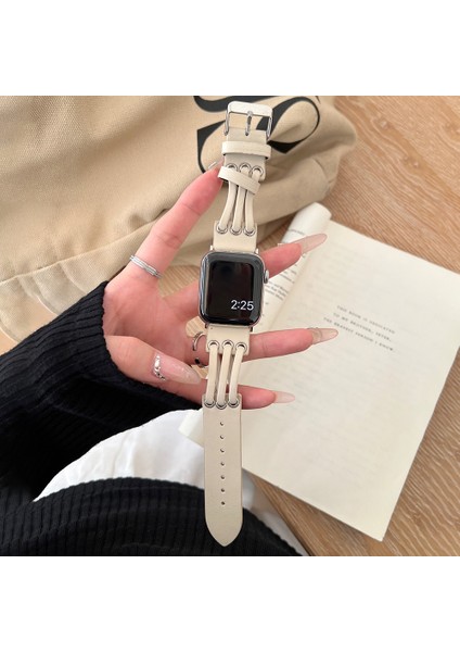 Apple Watch Series 9 8 7 41MM / 6 5 4 40MM Hakiki Inek Deri Watch Band (Yurt Dışından)