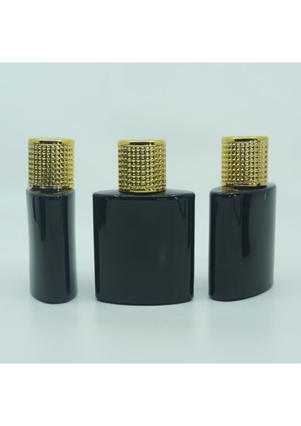 15 Adet Boş Cam Parfüm Şişe, 50 ml, Özel Siyah Elips Model, Sıkma Ağız, Gold Kapak modelleri