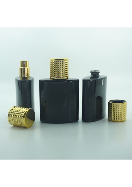 15 Adet Boş Cam Parfüm Şişe, 50 ml, Özel Siyah Elips Model, Sıkma Ağız, Gold Kapak fırsatları
