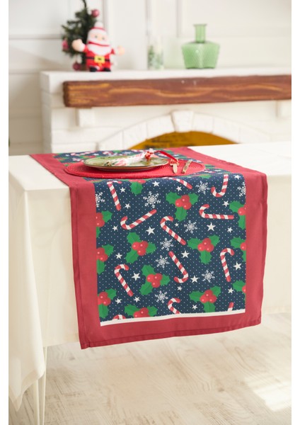 Yılbaşı Kırmızı Şeker Desenli Runner