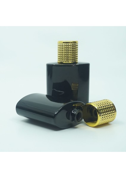 15 Adet Boş Cam Parfüm Şişe, 50 ml, Özel Siyah Elips Model, Sıkma Ağız, Gold Kapak indirimleri
