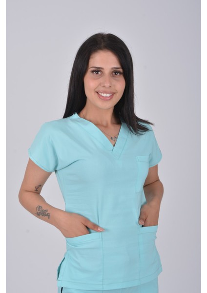 Mint Mavisi Likralı Doktor Hemşire Hastane Üniforma Takımı indirimleri