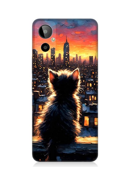 General Mobile GM23 Se Uyumlu Kedi ve Şehir Desenli Silikon Kılıf