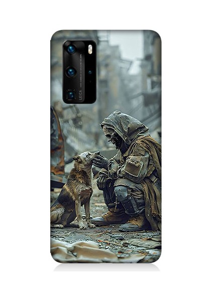 Huawei P40 Pro Uyumlu Köpek ve Adam Desenli Silikon Kılıf