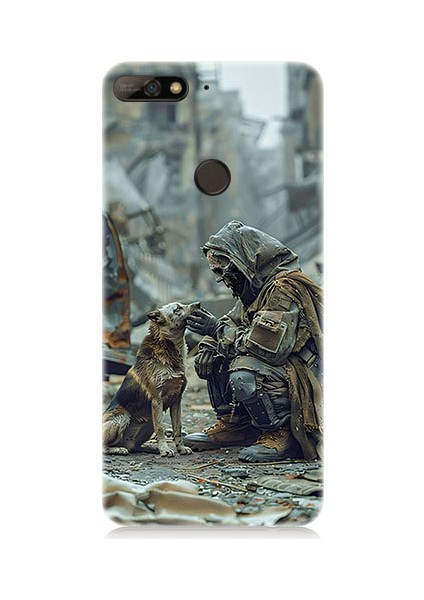 Huawei Y7 2018 Uyumlu Köpek ve Adam Desenli Silikon Kılıf