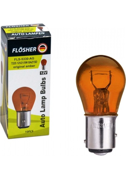 Flösher 12v 1016 Ampul Amber Yakın Tırnak 21/5w Baz15d (7225) Fls 5330-Ag (10 Lu)