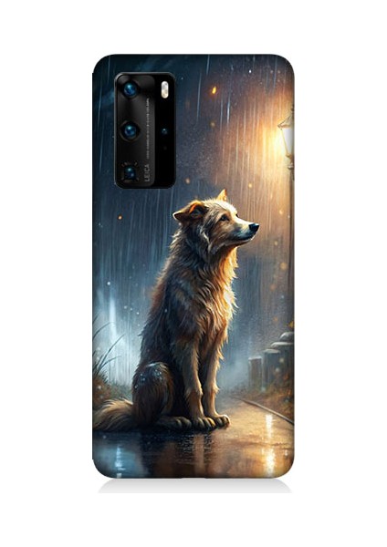 Huawei P40 Pro Uyumlu Yağmurlu Sokak Desenli Silikon Kılıf