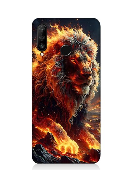 Huawei P30 Lite Uyumlu Alev Aslanı Desenli Silikon Kılıf
