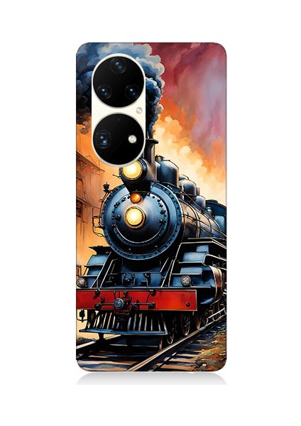Huawei P50 Pro Uyumlu Buharlı Tren Desenli Silikon Kılıf