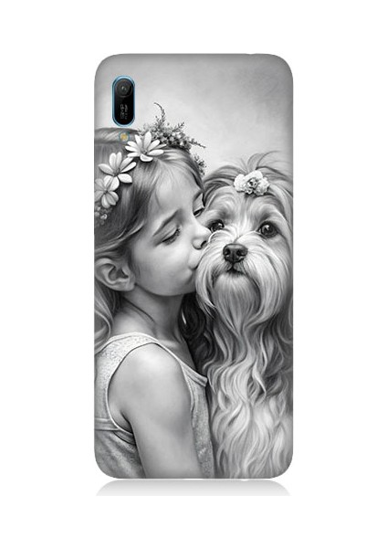 Huawei Y6 2019 Uyumlu Kız ve Köpek Desenli Silikon Kılıf