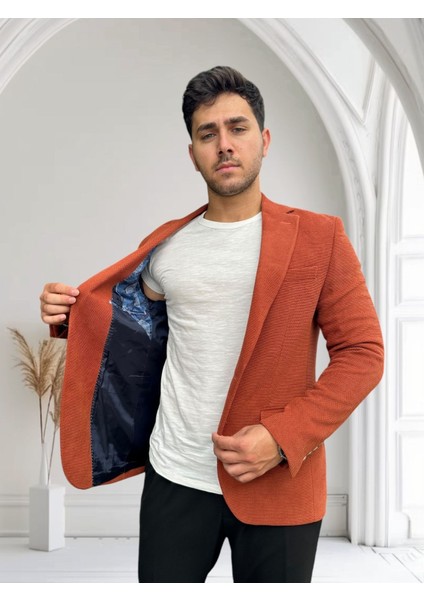 Açık Kahverengi Petek Dokulu Erkek Blazer Spor Ceket modelleri