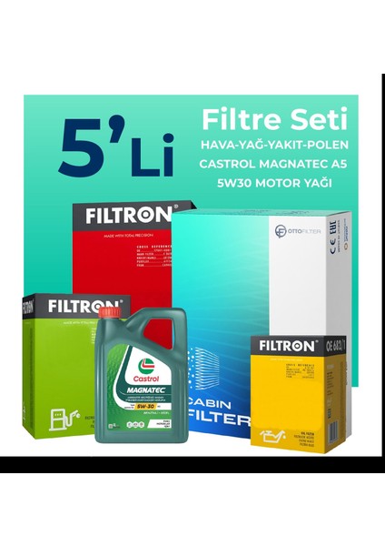 Ford Transit Custom 2.2 Dizel Filtre Bakım Seti Castrol Motor Yağlı (2012-2019) 5 Li