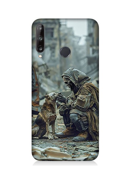 Huawei P40 Lite E Uyumlu Köpek ve Adam Desenli Silikon Kılıf
