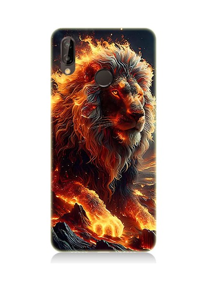Huawei P20 Lite Uyumlu Alev Aslanı Desenli Silikon Kılıf