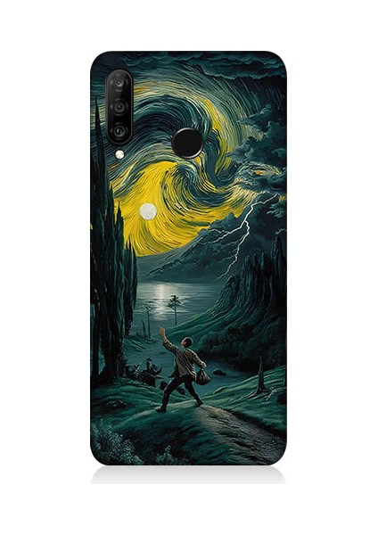 Huawei P30 Lite Uyumlu Van Gogh Yolu Desenli Silikon Kılıf