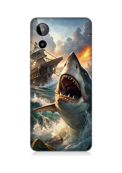 General Mobile GM23 Se Uyumlu Köpekbalığı Saldırısı Desenli Silikon Kılıf
