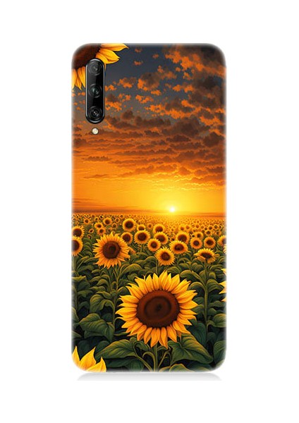 Huawei P Smart Pro Uyumlu Gün Batımı Ayçiçeği Desenli Silikon Kılıf