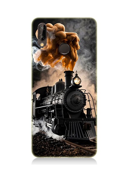 Huawei P20 Lite Uyumlu Kara Tren Desenli Silikon Kılıf