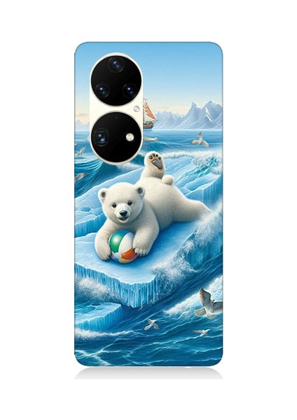 Huawei P50 Pro Uyumlu Buzda Ayı Desenli Silikon Kılıf