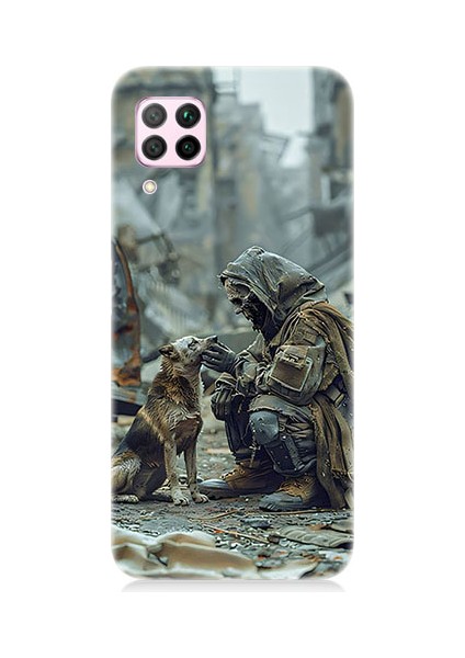 Huawei P40 Lite Uyumlu Köpek ve Adam Desenli Silikon Kılıf