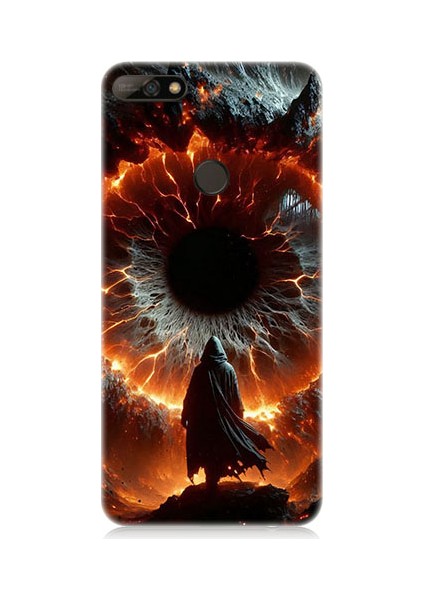 Huawei Y7 2018 Uyumlu Ateş Çemberi Desenli Silikon Kılıf