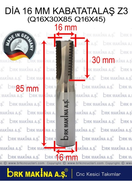 16 mm Z3 Kabatalaş Dia Freze Made In Germany (HAM SUNTA AĞAÇ KONTRAPLAK HAM MDF )