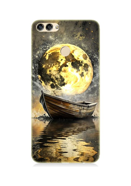 Huawei P Smart Uyumlu Ay ve Tekne Desenli Silikon Kılıf