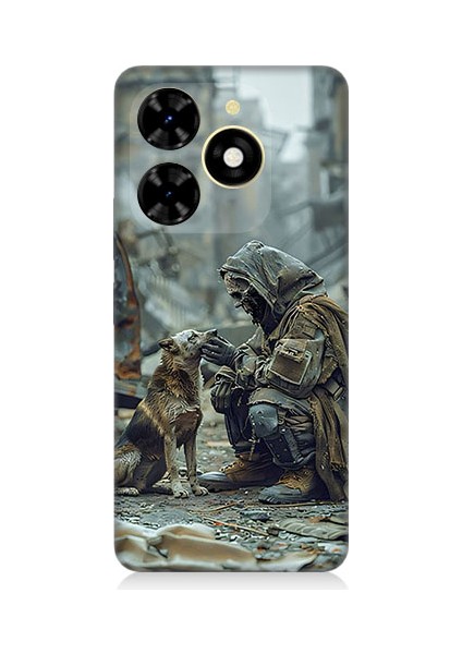 Tecno Spark 20 Uyumlu Köpek ve Adam Desenli Silikon Kılıf