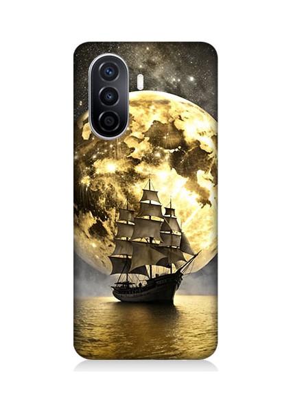 Huawei Nova Y70 Uyumlu Ay ve Yelken Desenli Silikon Kılıf