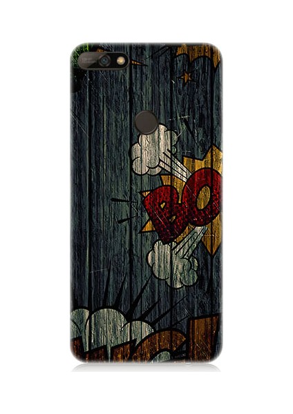 Huawei Y7 2018 Uyumlu Patlama Grafiti Desenli Silikon Kılıf