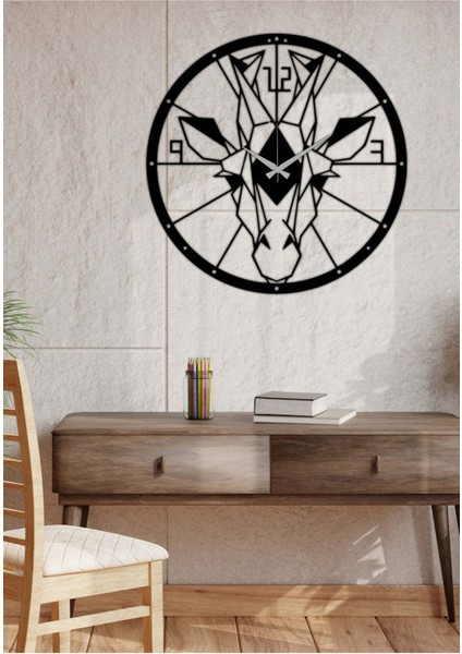 Zürafa Dekoratif Metal Duvar Saati -Ev Dekorasyon - 50 X 50 - Cm - Siyah - Clock-050