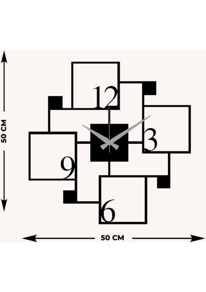 Modern Number Metal Duvar Saati -Ev Dekorasyon - 50 X 50 - Cm - Siyah - Clock-195