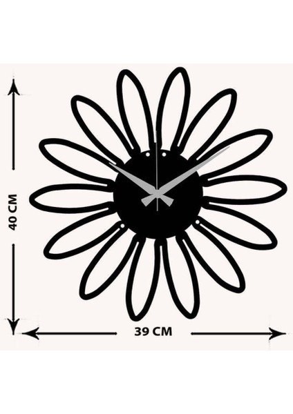 Papatya Metal Duvar Saati -Ev Dekorasyon - 40 X 40 - Cm - Siyah - Clock-014
