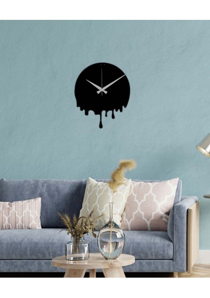 Akışkan Metal Duvar Saati -Ev Dekorasyon - 42 X 42 - Cm - Siyah - Clock-068