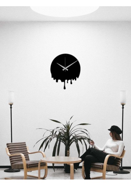 Akışkan Metal Duvar Saati -Ev Dekorasyon - 42 X 42 - Cm - Siyah - Clock-068 modelleri