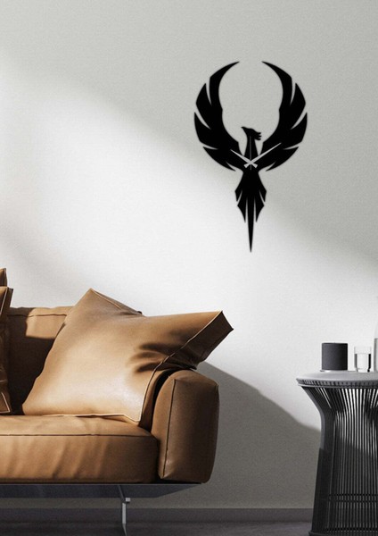 Anka Kuşu Metal Duvar Saati -Ev Dekorasyon - 50 X 50 - Cm - Siyah - Clock-078