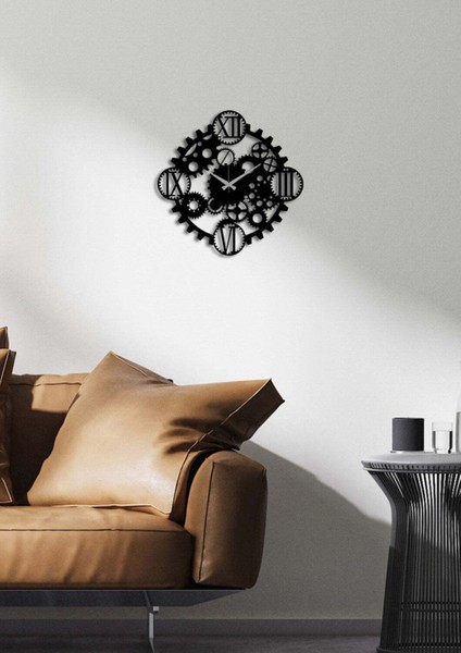 Gearwheel Metal Duvar Saati -Ev Dekorasyon - 50 X 50 - Cm - Siyah - Clock-212