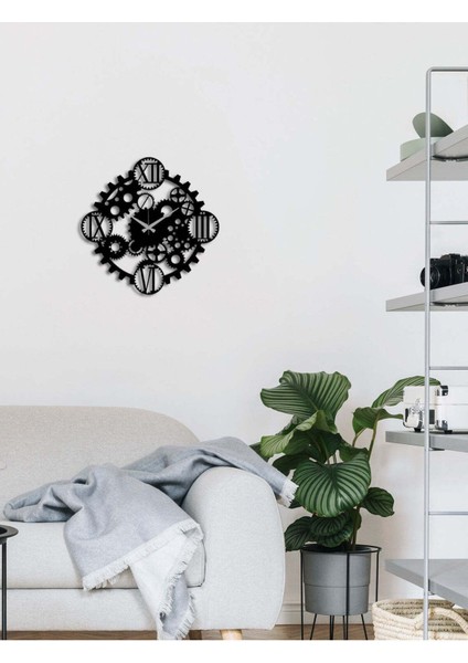 Gearwheel Metal Duvar Saati -Ev Dekorasyon - 50 X 50 - Cm - Siyah - Clock-212 modelleri