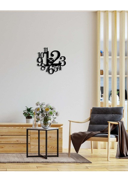 Modern Text Metal Duvar Saati -Ev Dekorasyon - 50 X 46 - Cm - Siyah - Clock-261
