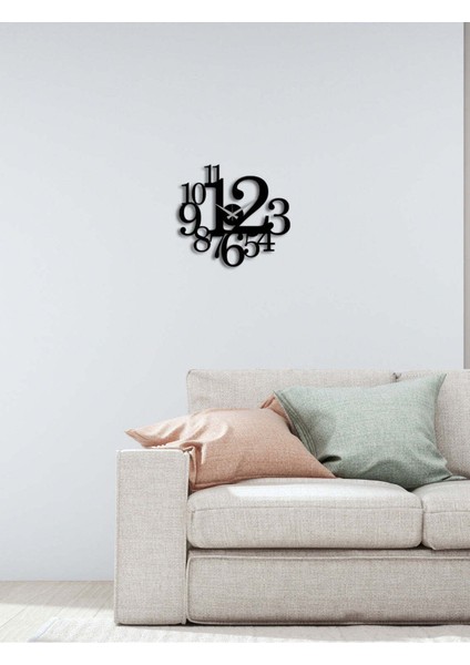 Modern Text Metal Duvar Saati -Ev Dekorasyon - 50 X 46 - Cm - Siyah - Clock-261