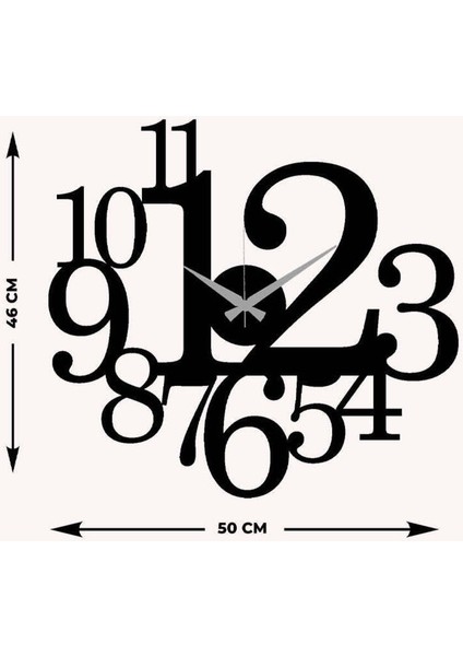 Modern Text Metal Duvar Saati -Ev Dekorasyon - 50 X 46 - Cm - Siyah - Clock-261